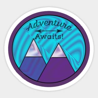 Adventure Awaits Blue and Purple Mountains Design Sticker